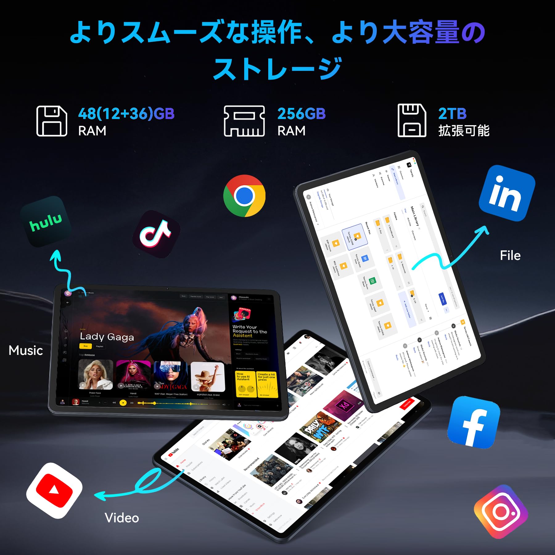 Amazon.co.jp: KINGRID T60 Android16 タブレット 12インチ 48GB+256GB